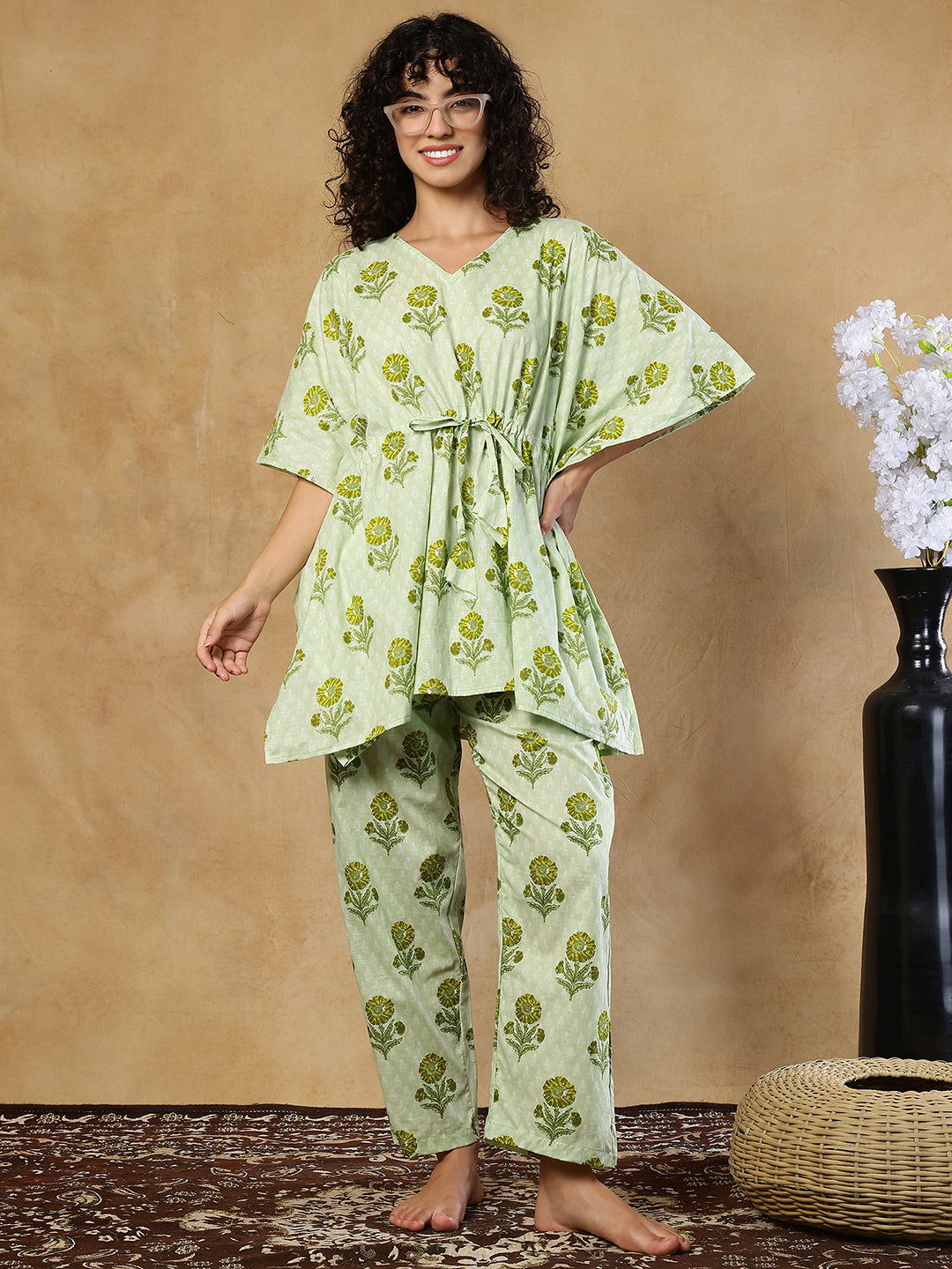 Kachhi Kairi Cotton Kaftan Set