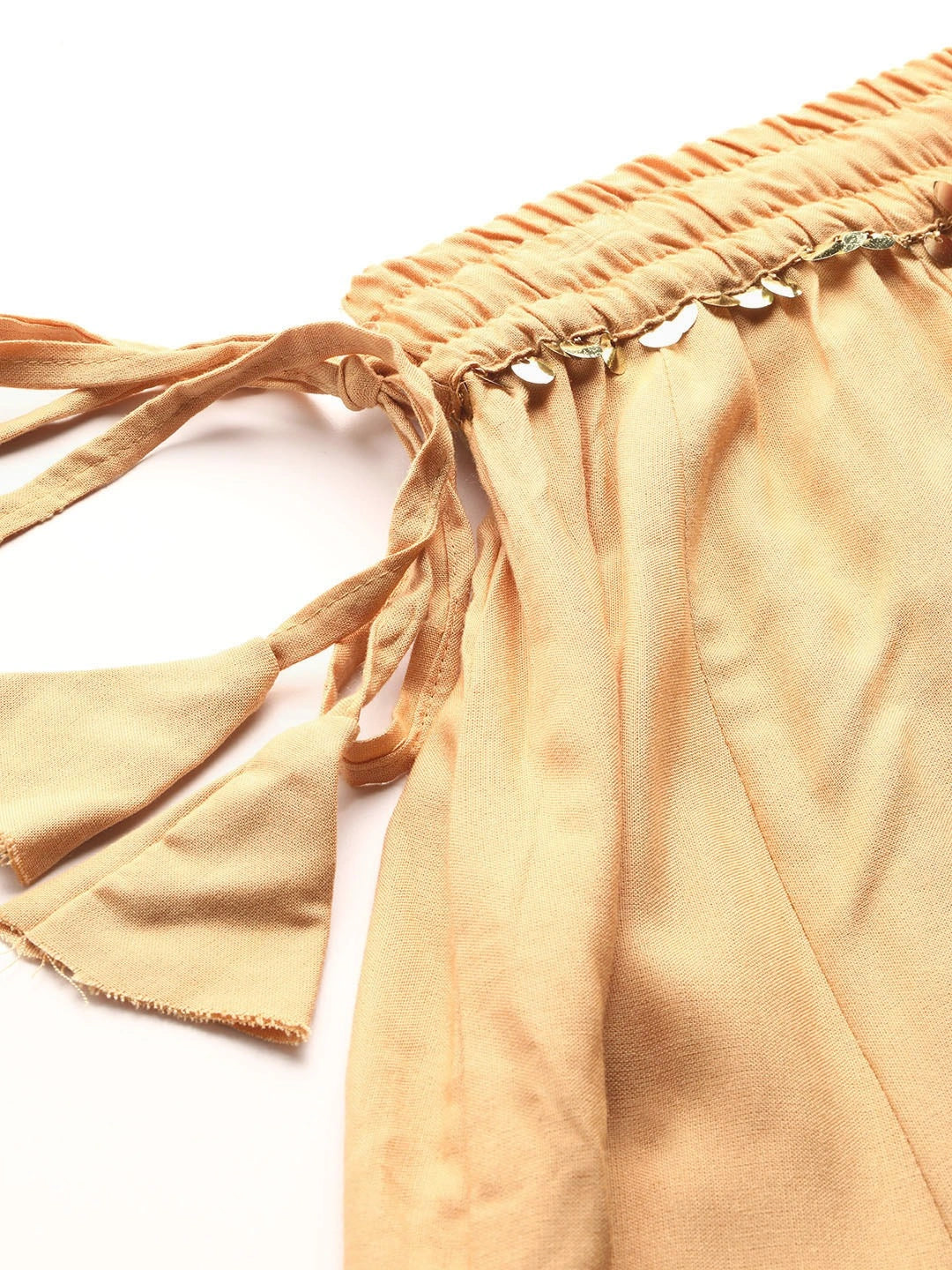 Beige rayon double flared palazzo