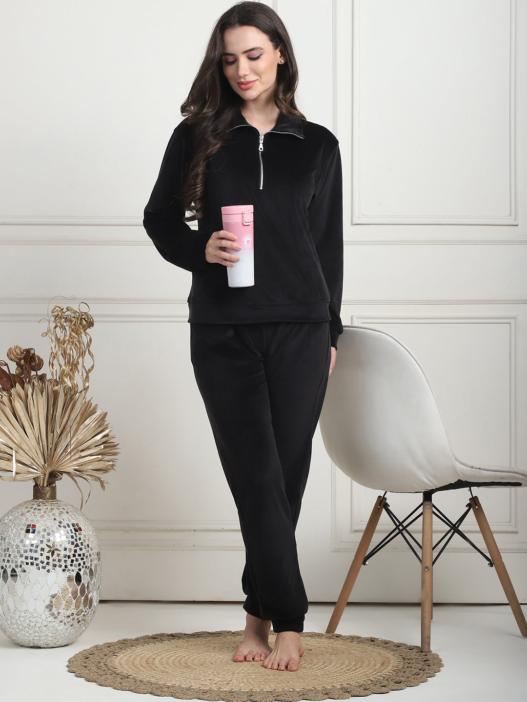 Black Velvet Zip Lounge Set