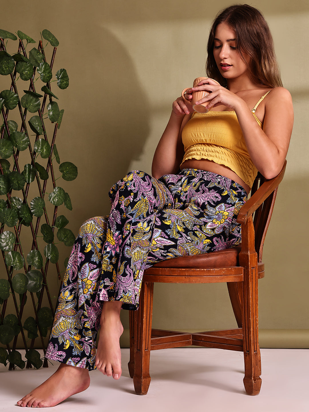 Black Paisley Cotton Hosiery Lounge Pant