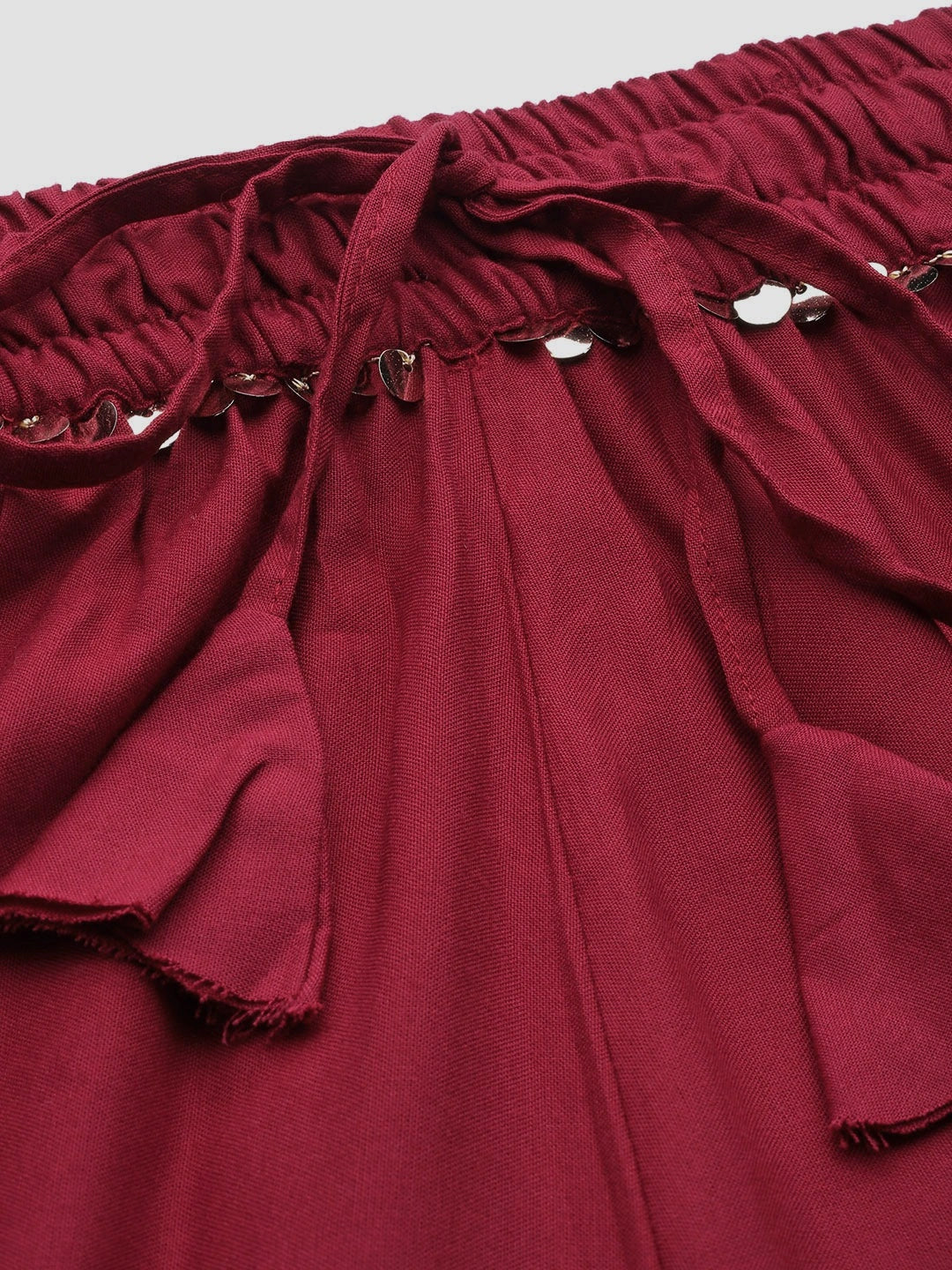 Maroon rayon double flared palazzo