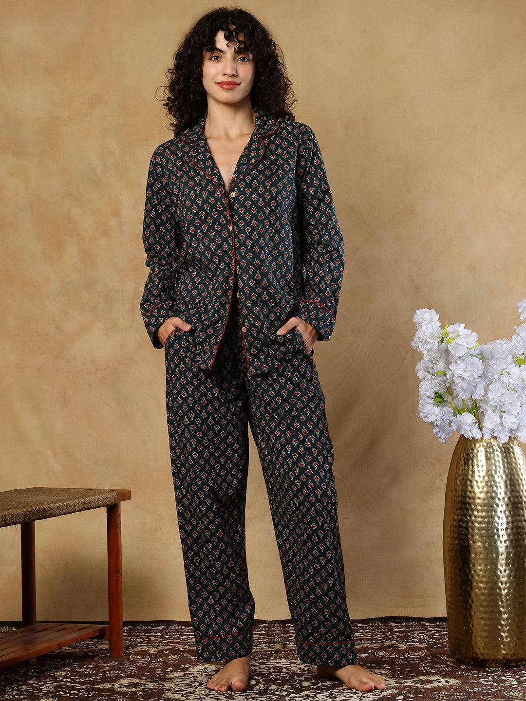 Sanam Booti Collar Night Suit