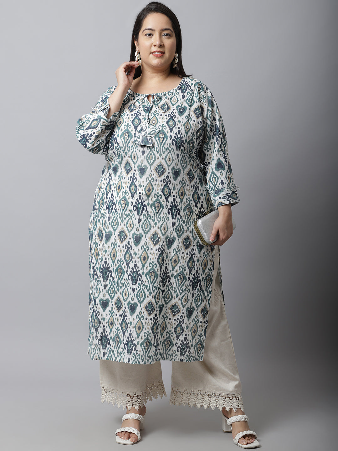 Cream Crotchet Lace Cotton Flax Plus Palazzo
