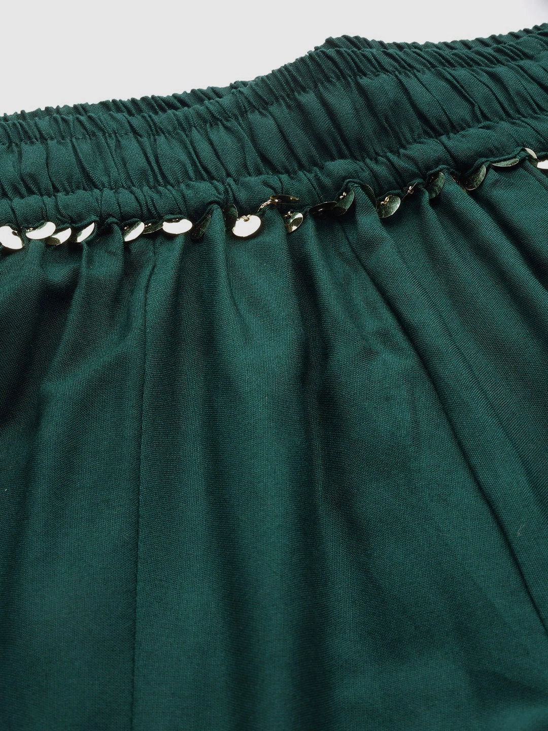 Bottle Green rayon double flared palazzo