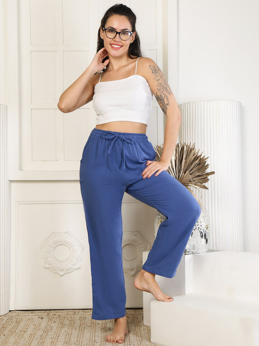 Blue Double Cloth Cotton Lounge Pant