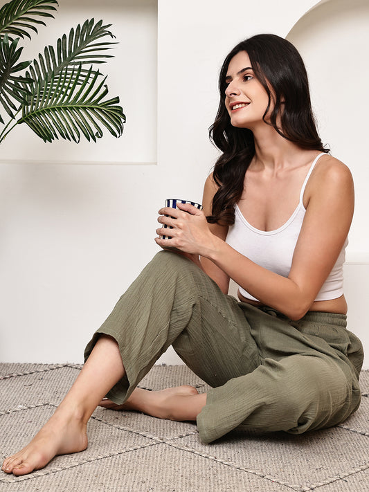 Olive Green Double Cloth Lounge Pant