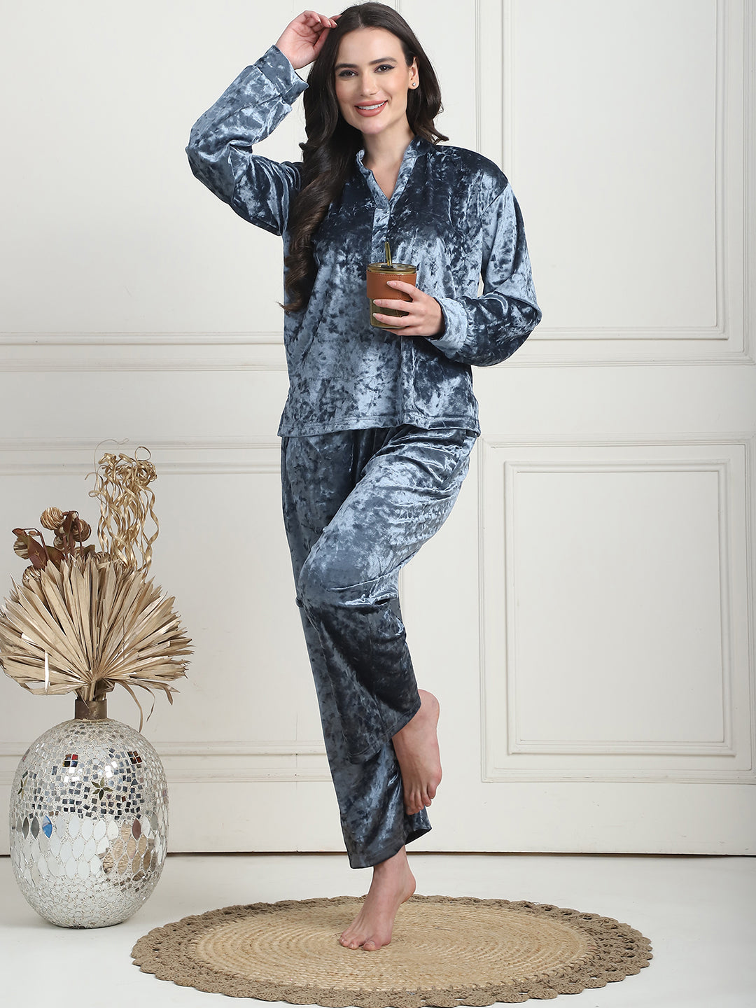 Metallic Blue Ice Velvet Lounge Set