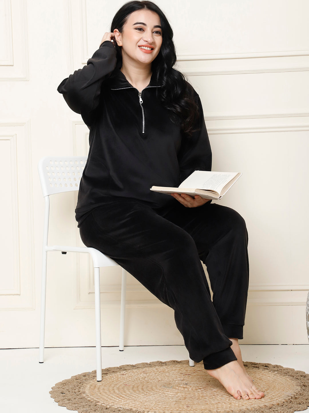 Black Velvet Zip Lounge Set