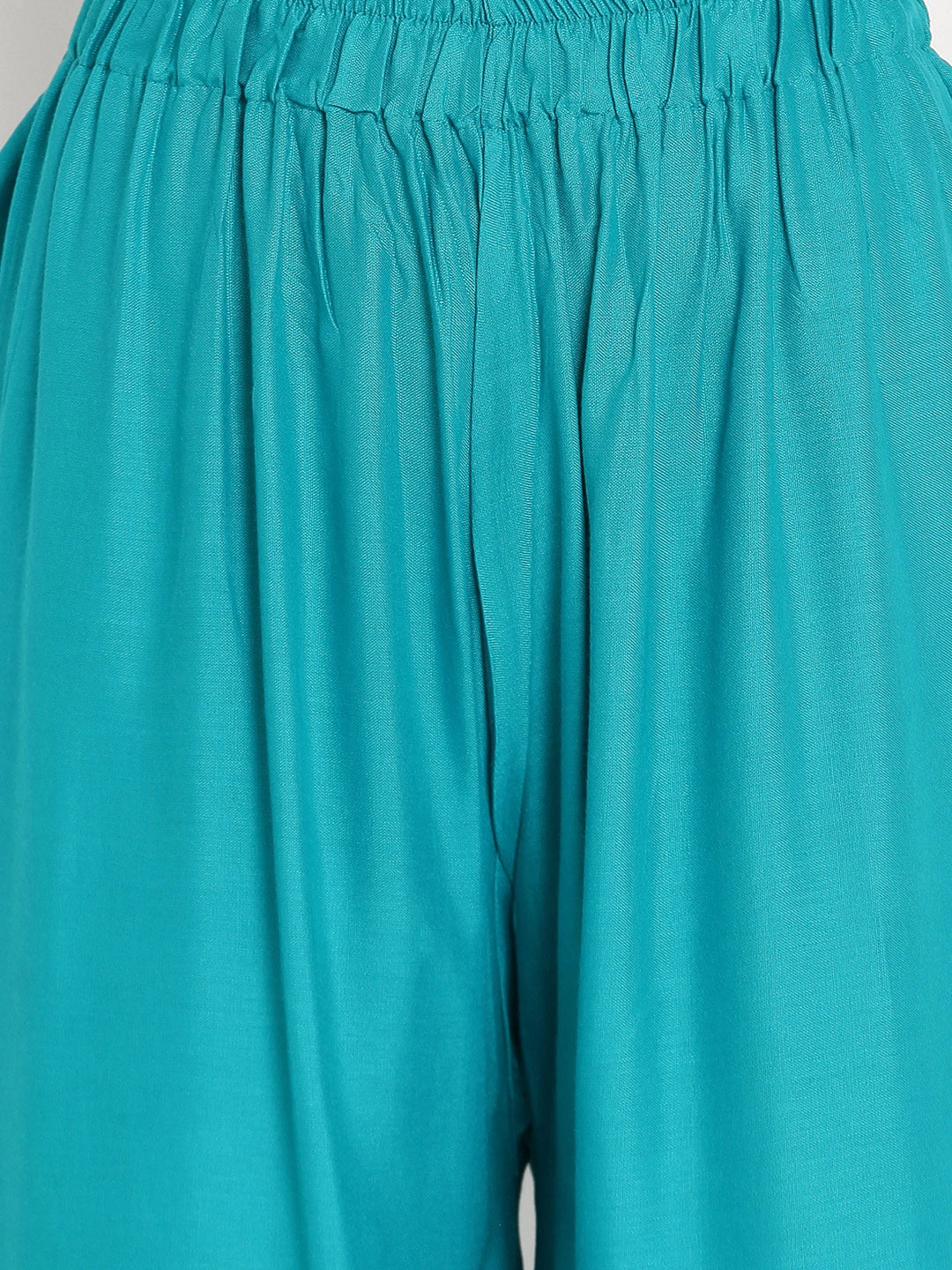 Teal Blue Solid Rayon Palazzo
