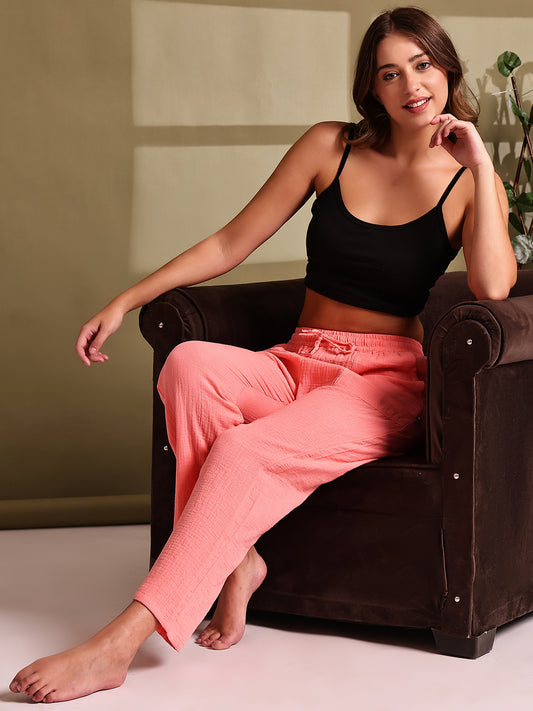 Peach Pink Double Cloth Cotton Lounge Pant