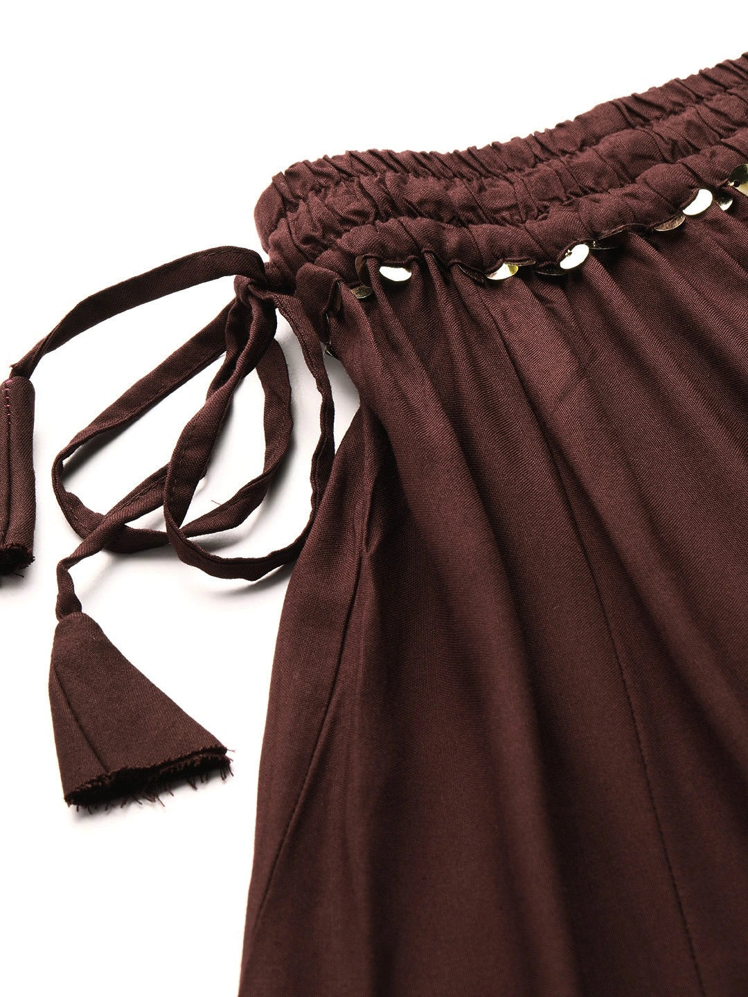 Brown rayon double flared palazzo