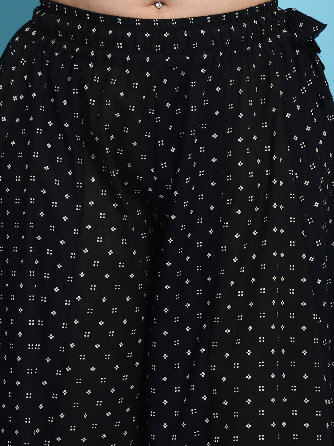 Black Printed Cotton Flared Kali Palazzo