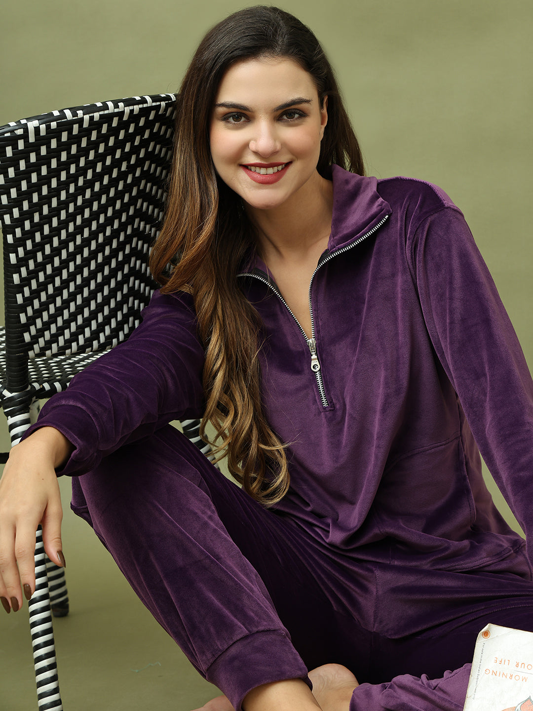 Purple Velvet Zip Lounge Set