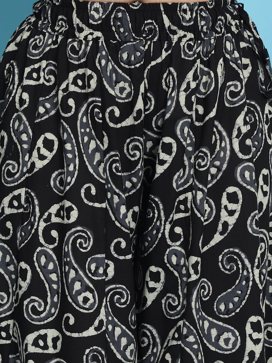 Black Paisley Printed Cotton Flared Kali Palazzo