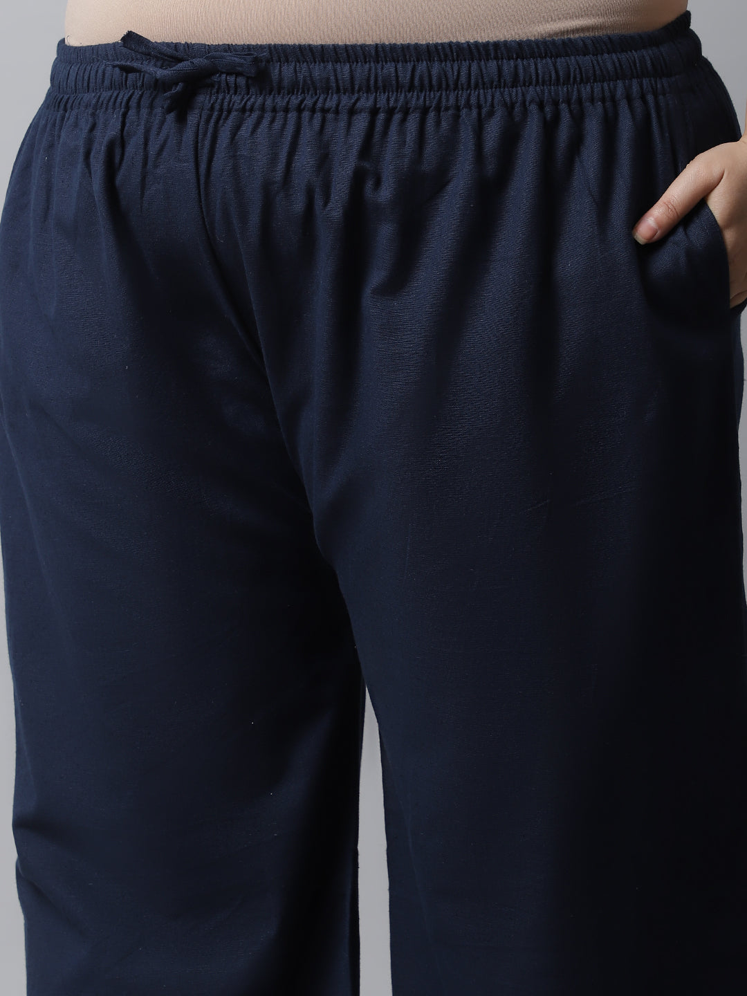 Navy Blue Crotchet Lace Cotton Flax Plus Palazzo