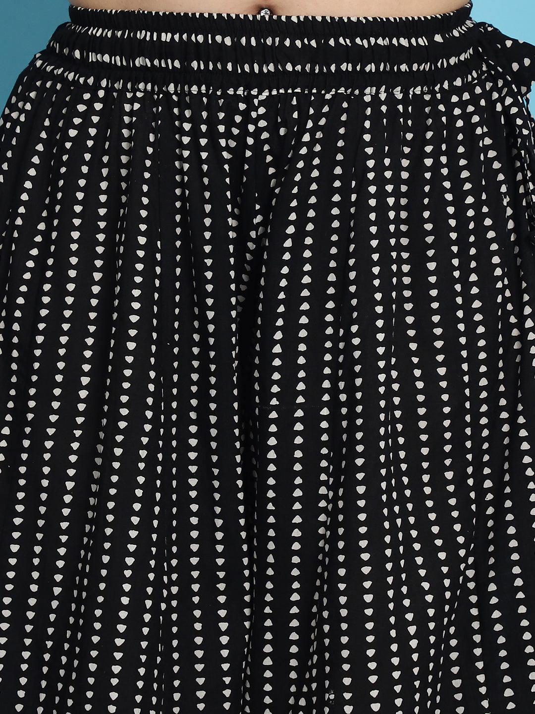 Black Printed Cotton Flared Kali Palazzo