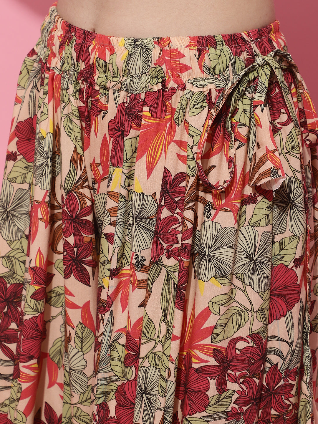 Multi Floral Print Rayon Flared Palazzo