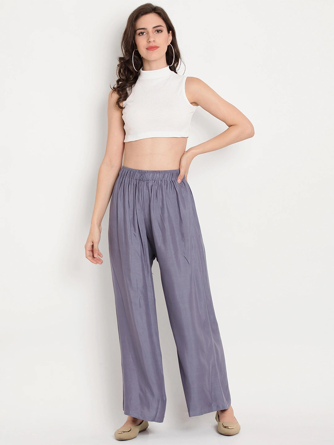 Dark Grey Solid Rayon Palazzo