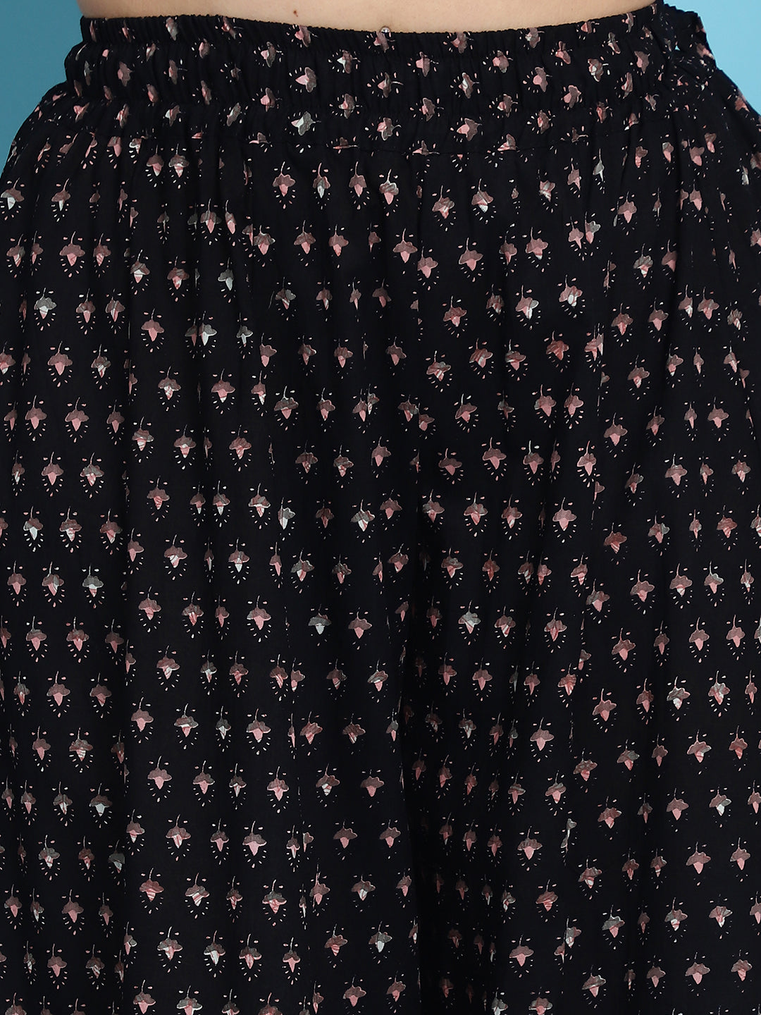 Black Printed Cotton Flared Kali Palazzo