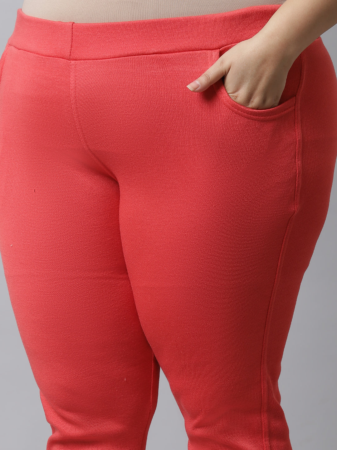 Coral Pink Woolen Plus Pocket Pant