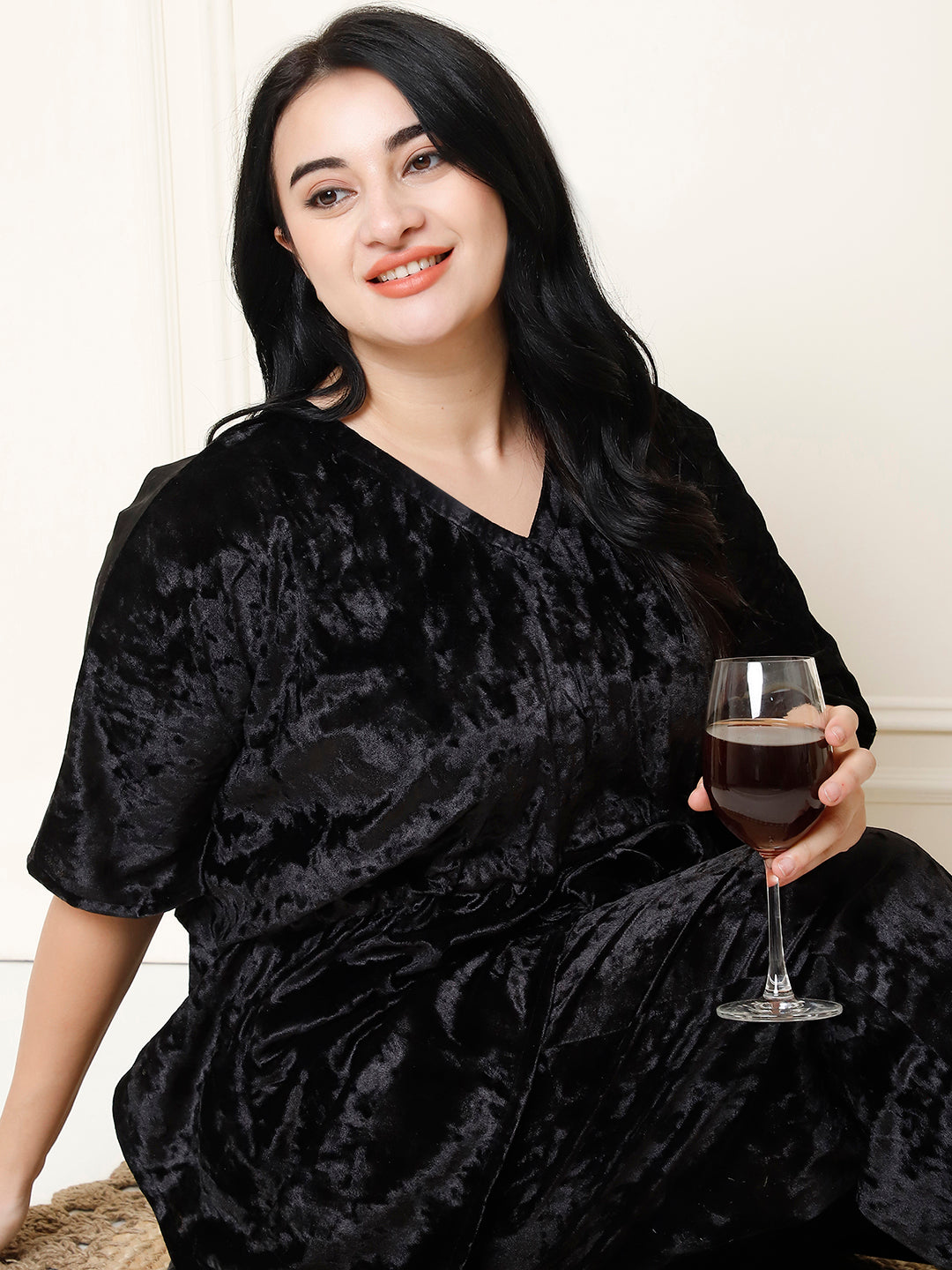 Metallic Black Ice Velvet Kaftan Lounge Set