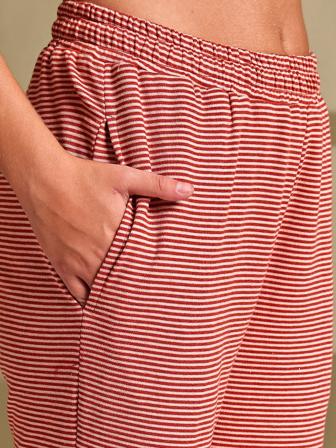 Red Stripe Cotton Hosiery Lounge Pant