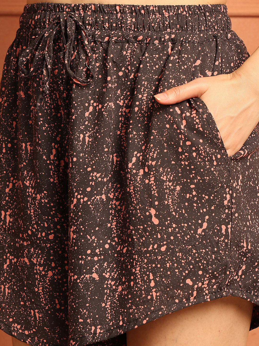 Black Printed Cotton Lounge Shorts
