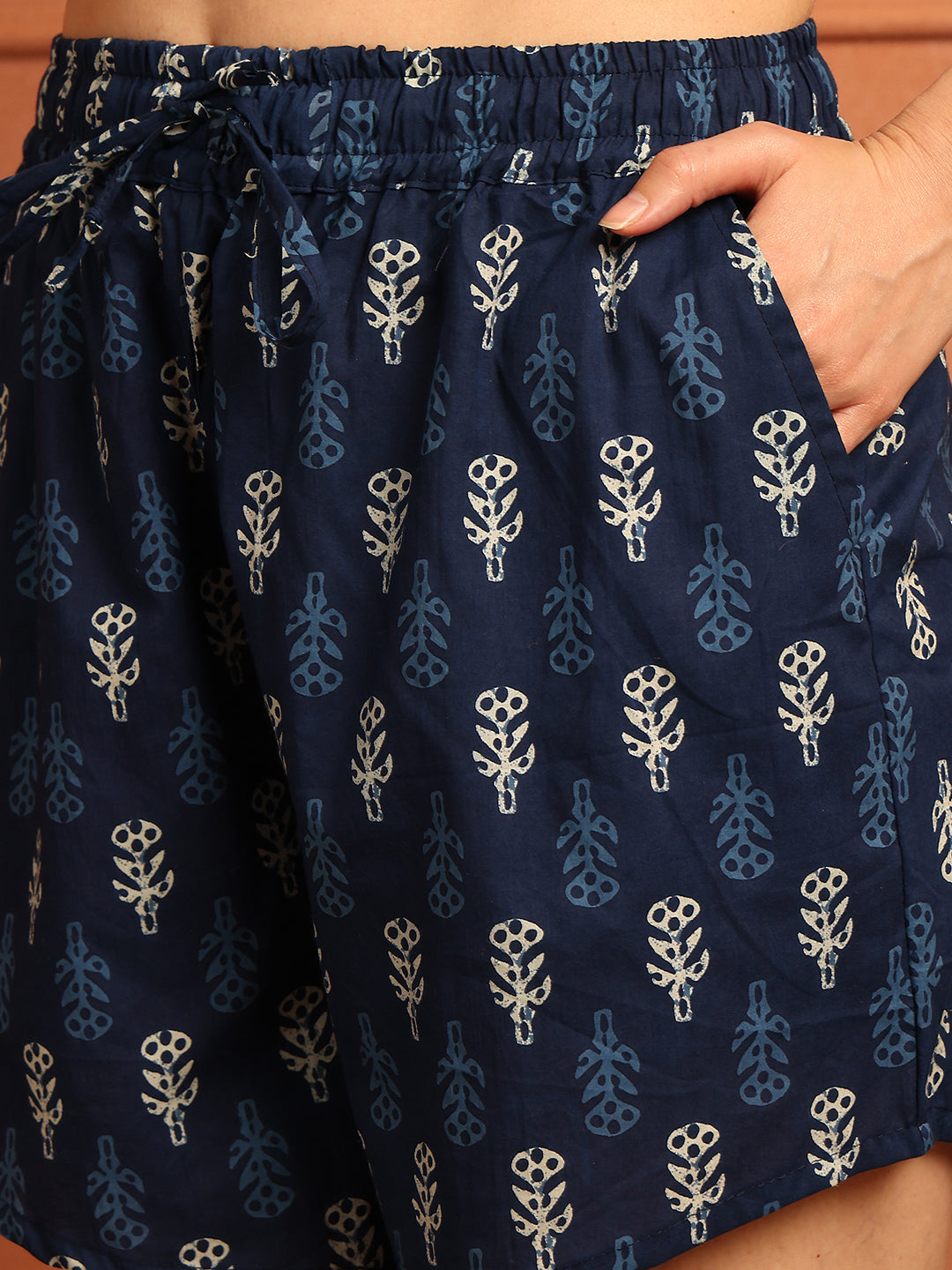 Navy Print Cotton Lounge Shorts