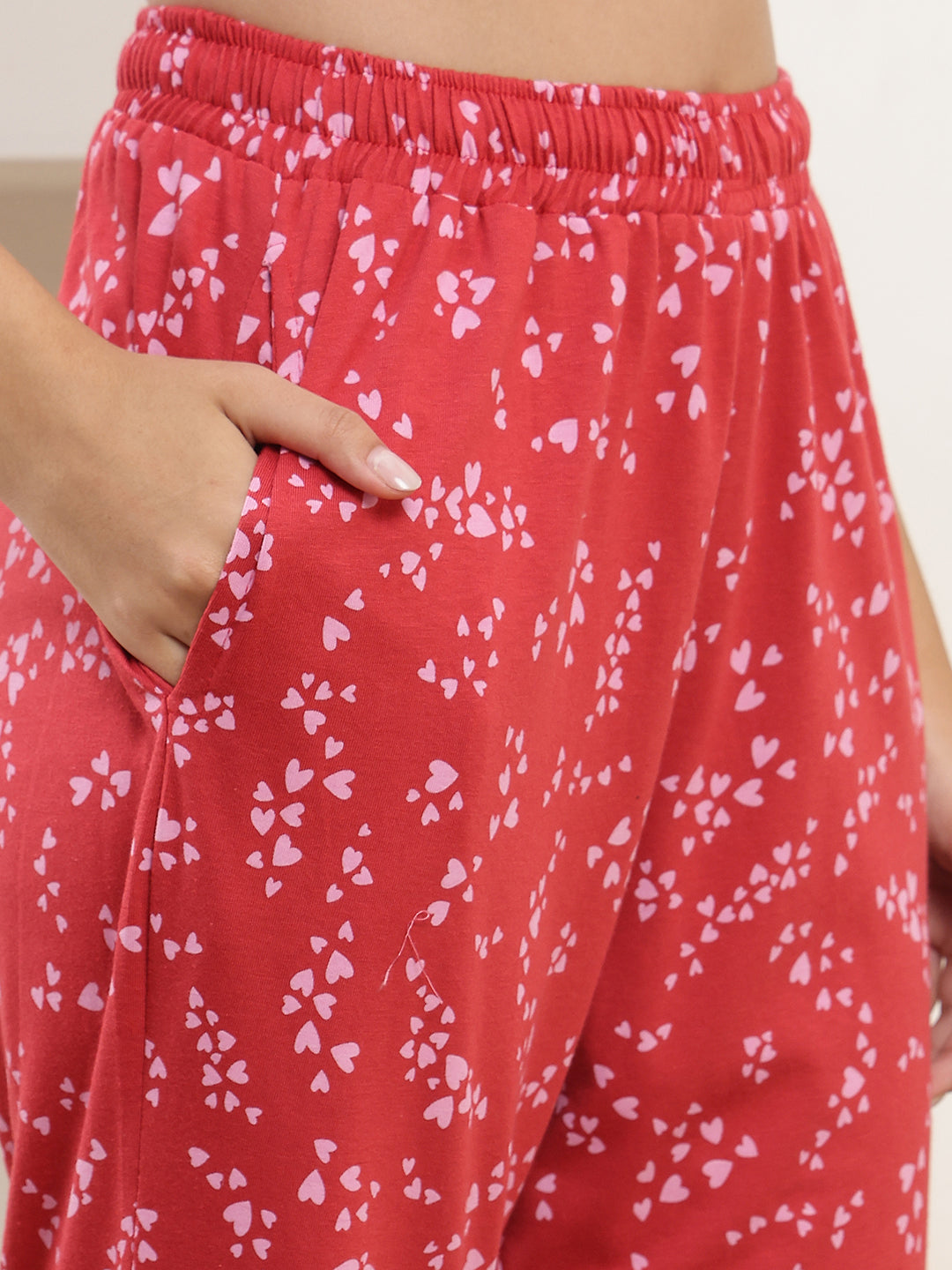Red Little Hearts Printed Cotton Lounge Pant