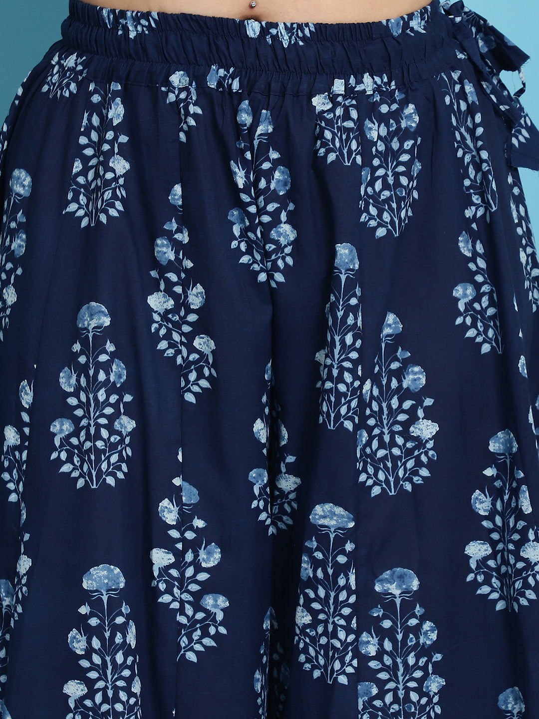 Indigo Mughal Boota Cotton Kali Plus Palazzo