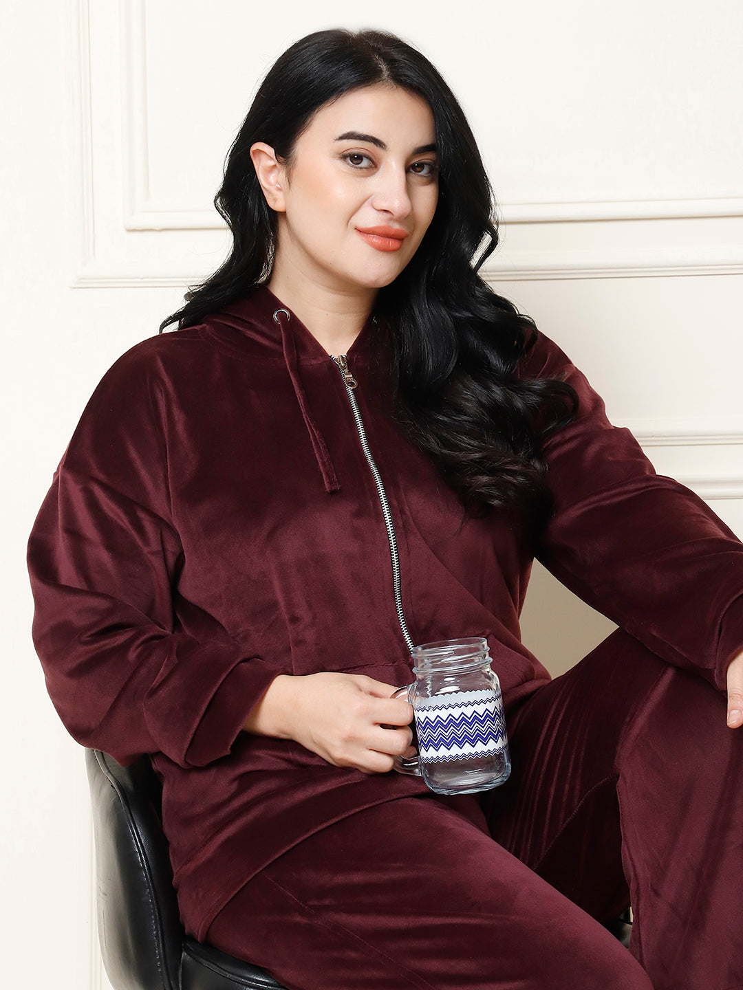 Wine Velvet Hoodie Lounge Set