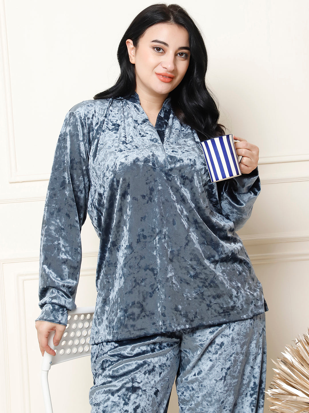 Metallic Blue Ice Velvet Lounge Set