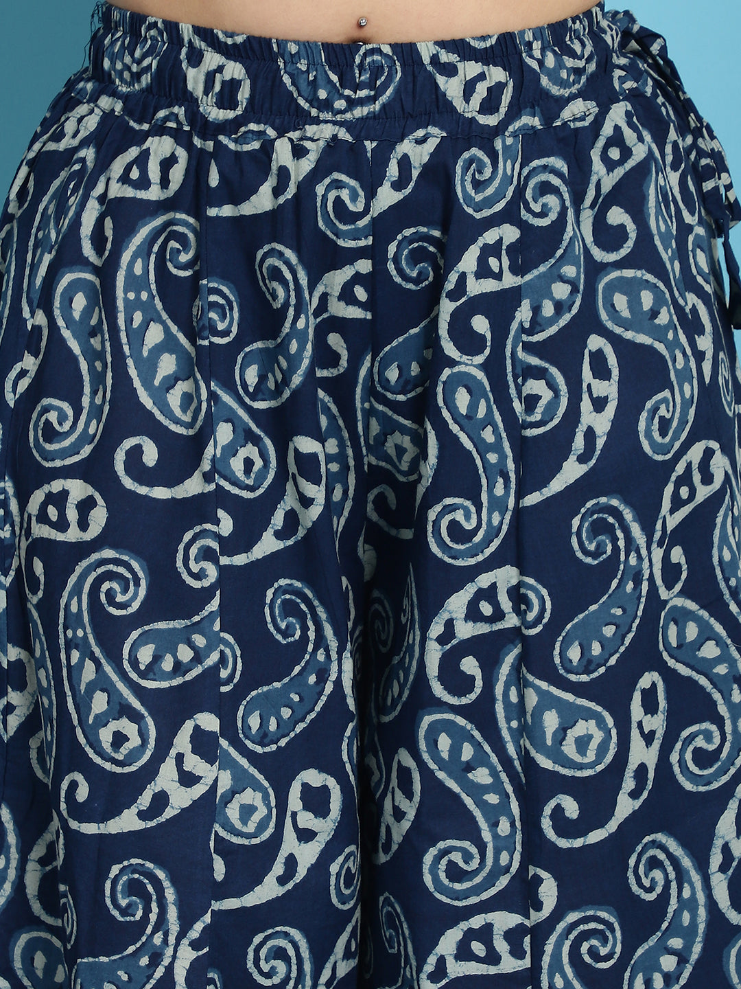 Blue Paisley Printed Cotton Flared Kali Palazzo