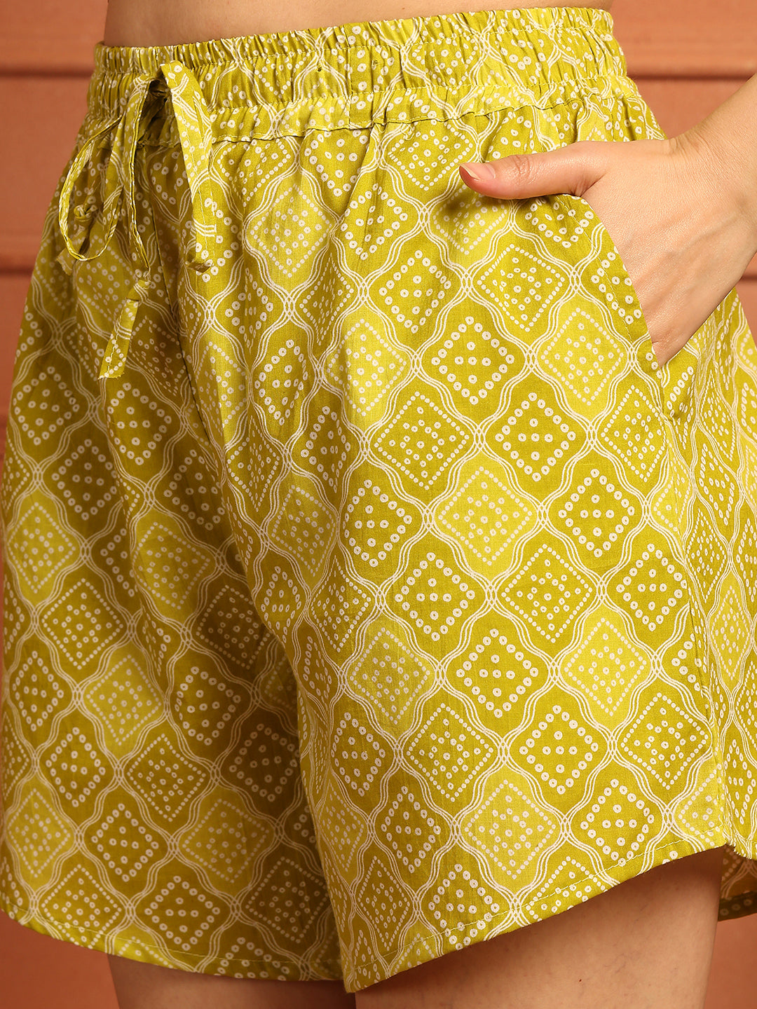 Green Print Cotton Lounge Shorts