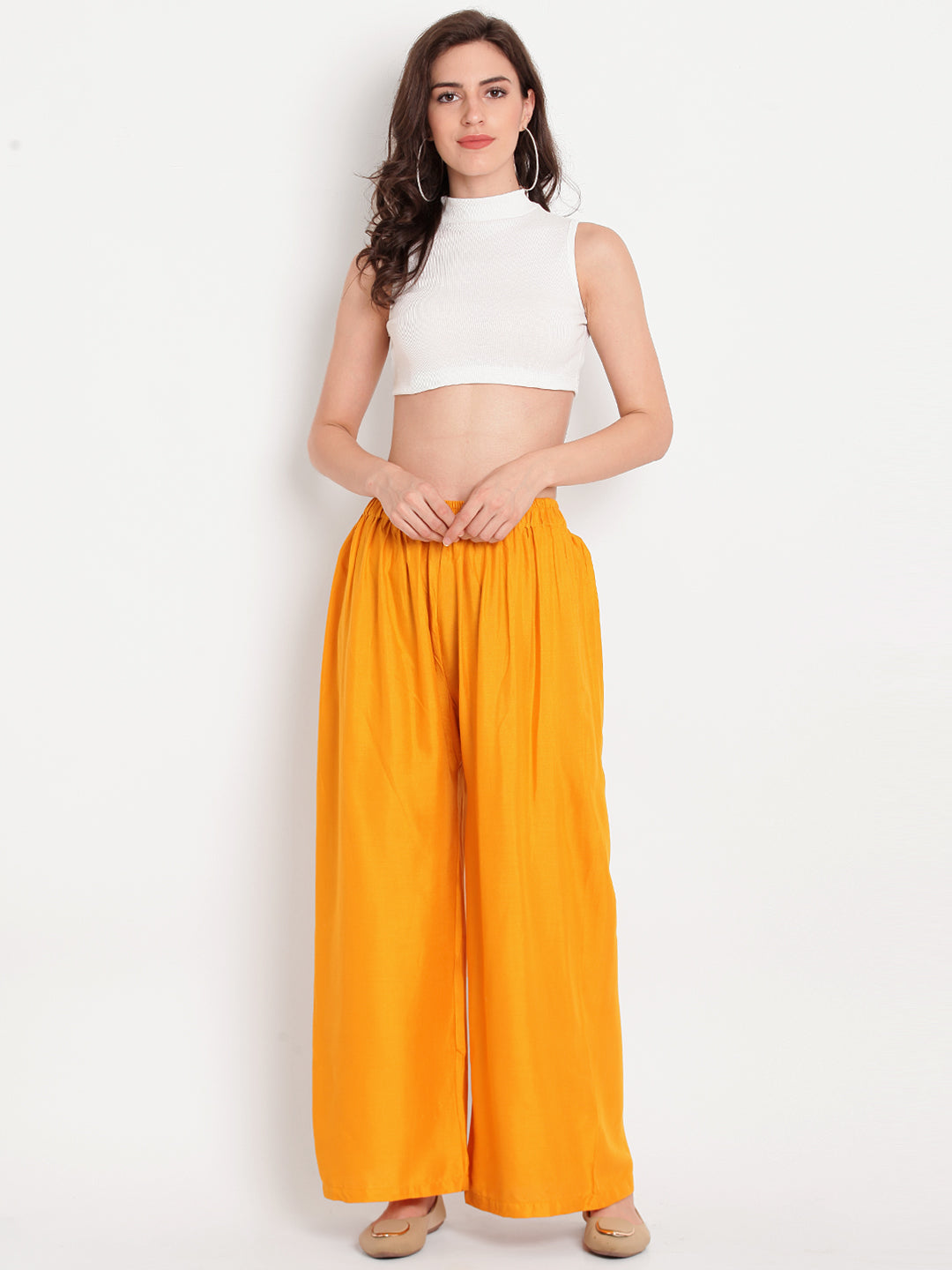 Mustard Solid Rayon Palazzo