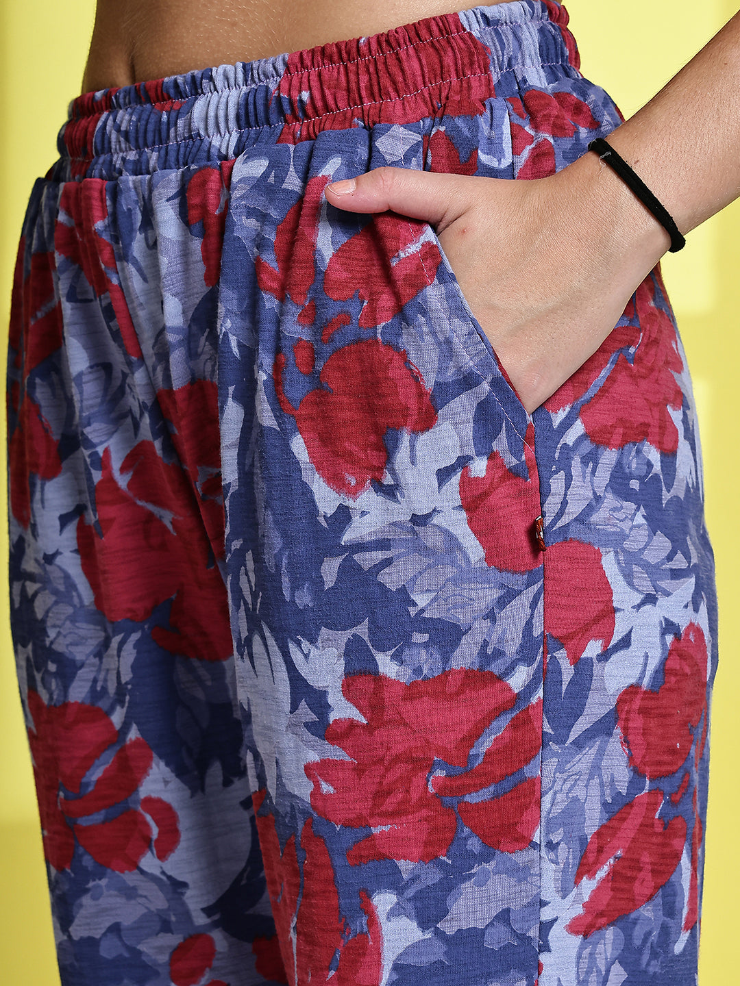Grey Red Flower Cotton Hosiery Lounge Pant