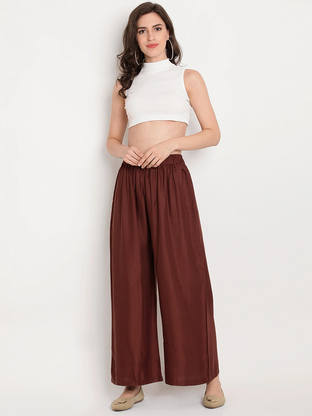 Brown Solid Rayon Palazzo