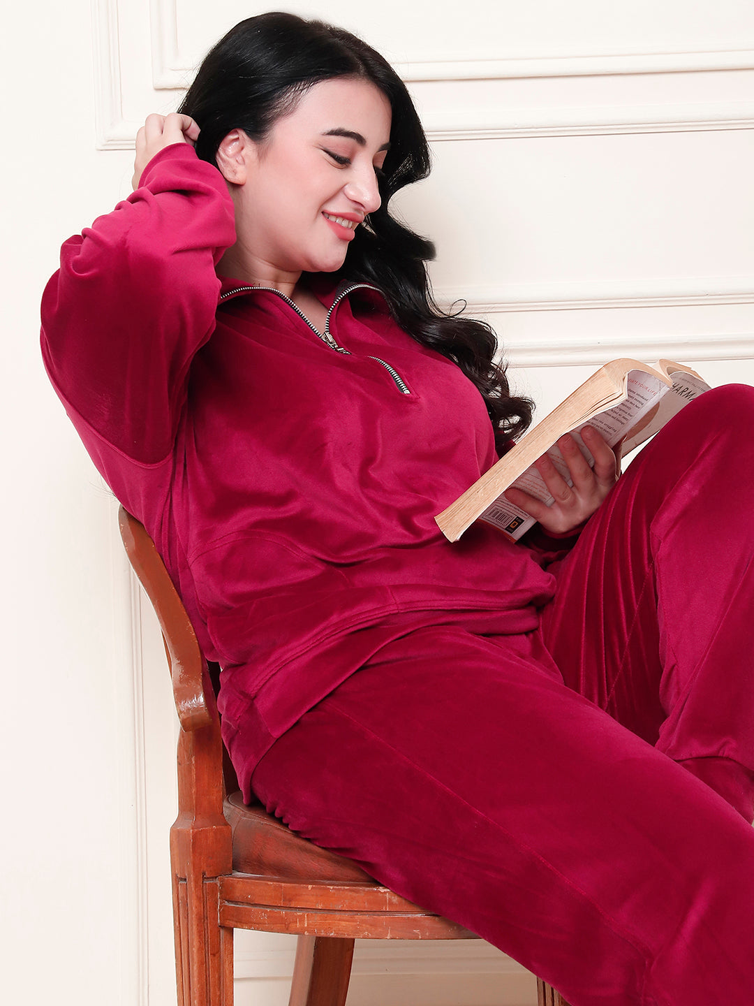 Maroon Velvet Zip Lounge Set