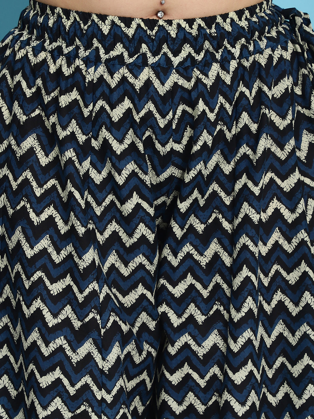 Blue Zig Zag Cotton Flared Kali Palazzo
