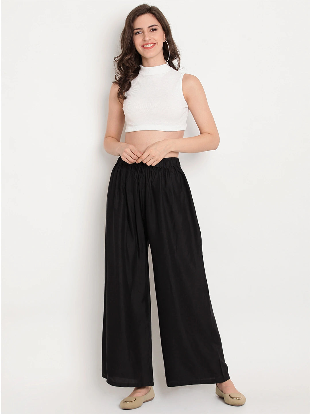 Black Solid Rayon Palazzo