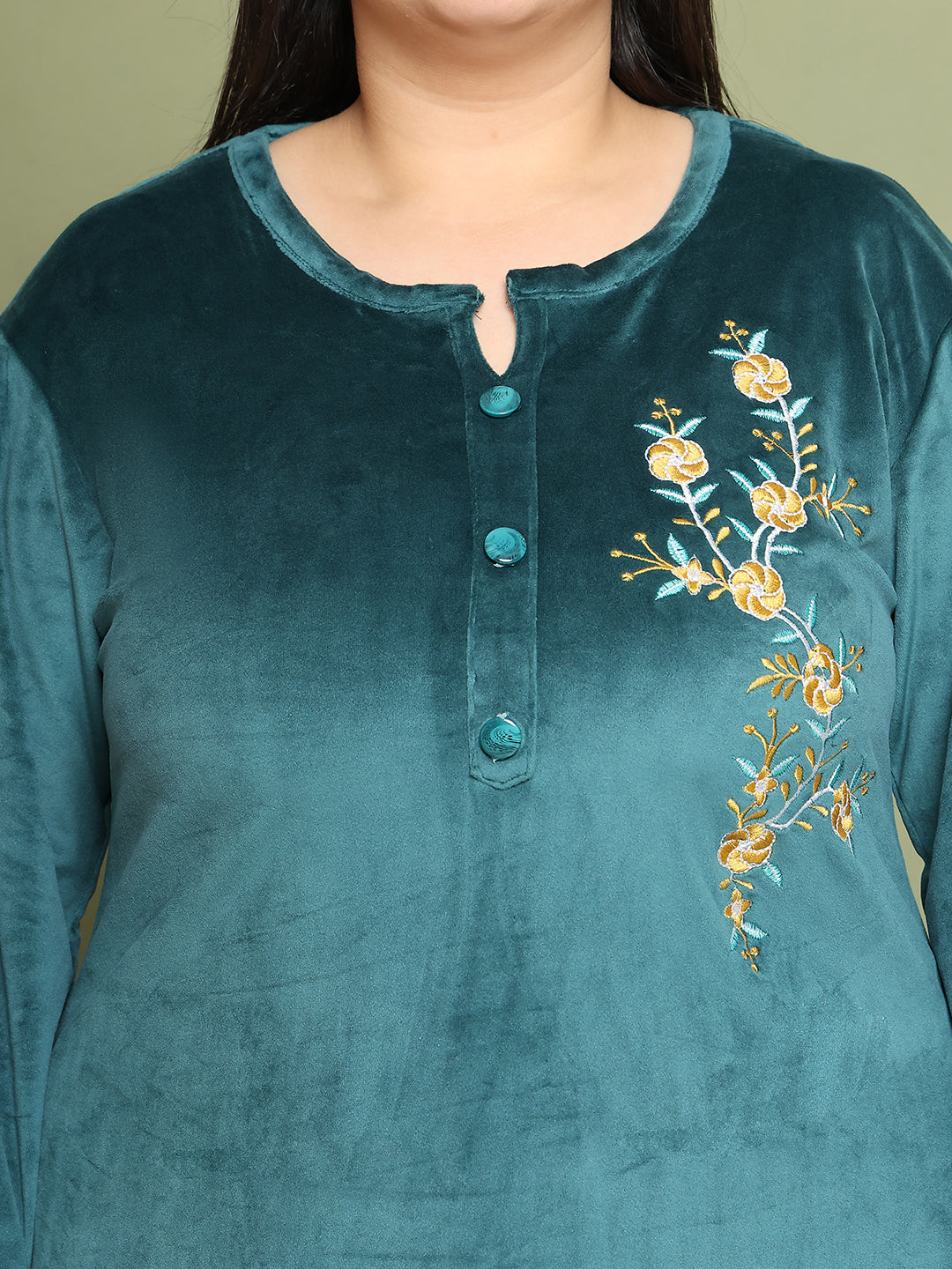 Bottle Green Embroidery Velvet Lounge Set