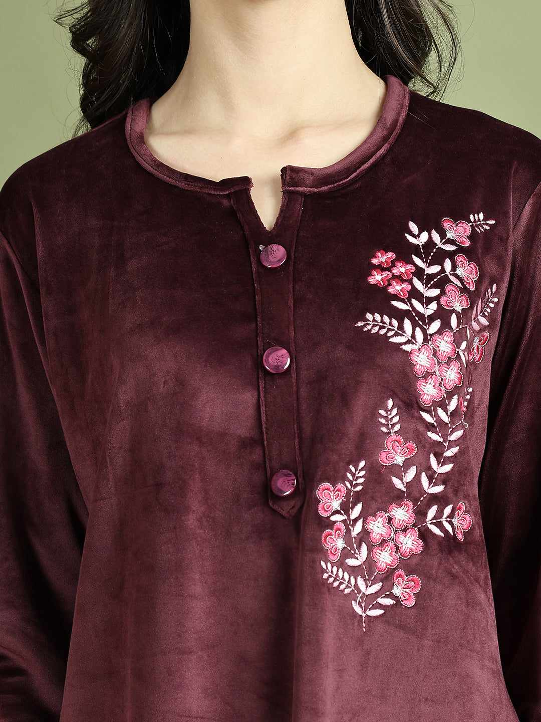 Wine Embroidery Velvet Lounge Set