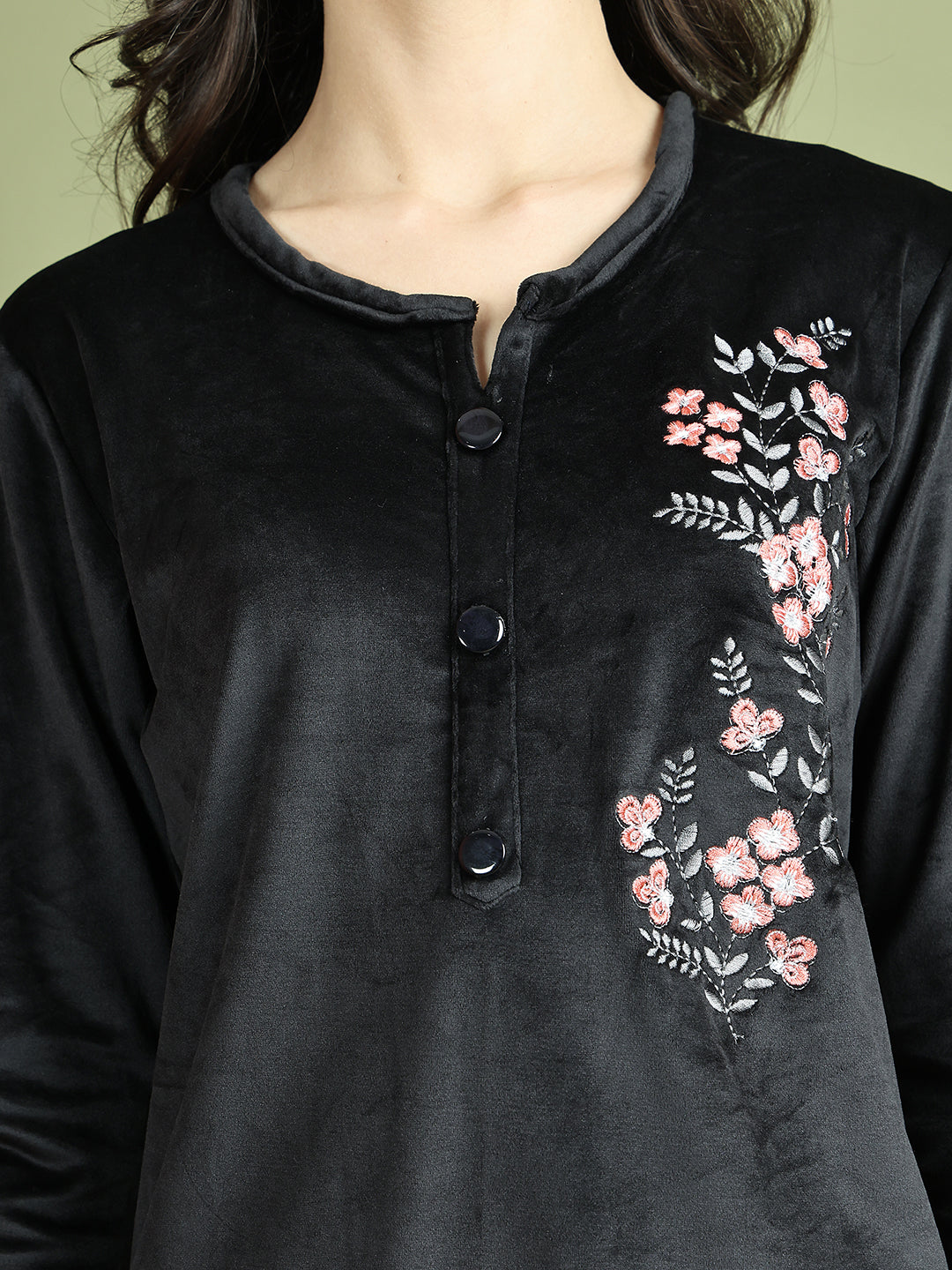 Black Embroidery Velvet Lounge Set