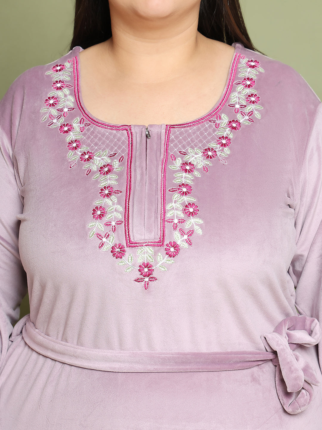 Lavender Embroidery Velvet Night Dress