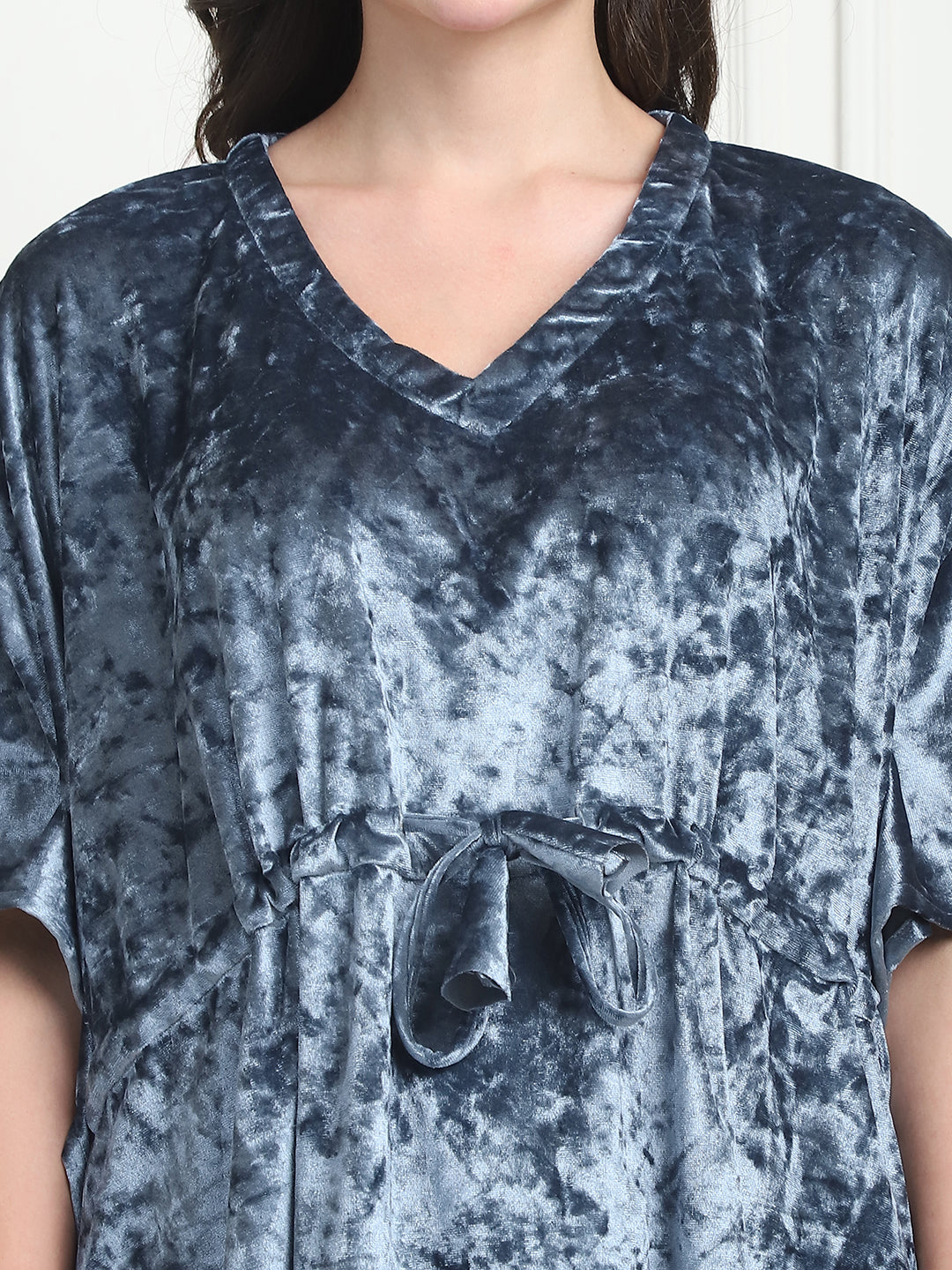 Metallic Blue Ice Velvet Kaftan Lounge Set