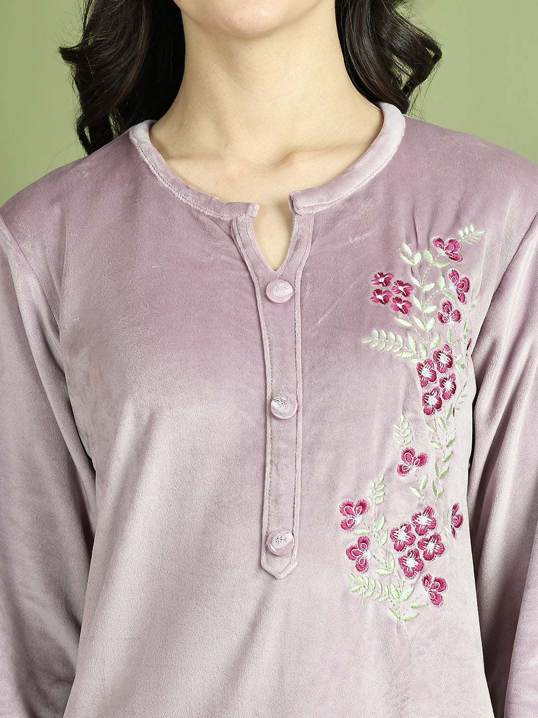 Lavender Embroidery Velvet Lounge Set