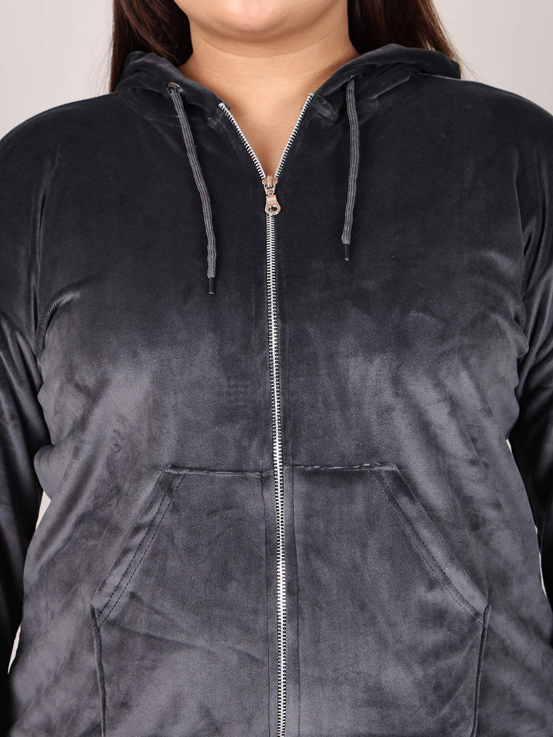 Dark Grey Velvet Hoodie Lounge Set