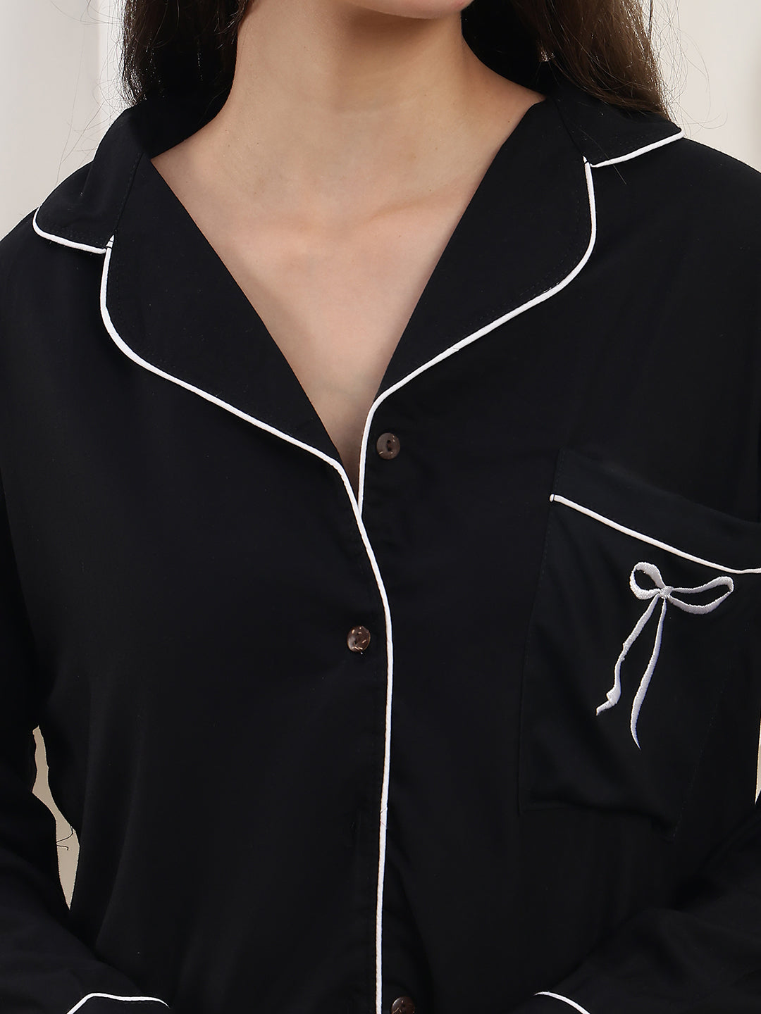 Rayon Latte Embroidery Night Suit
