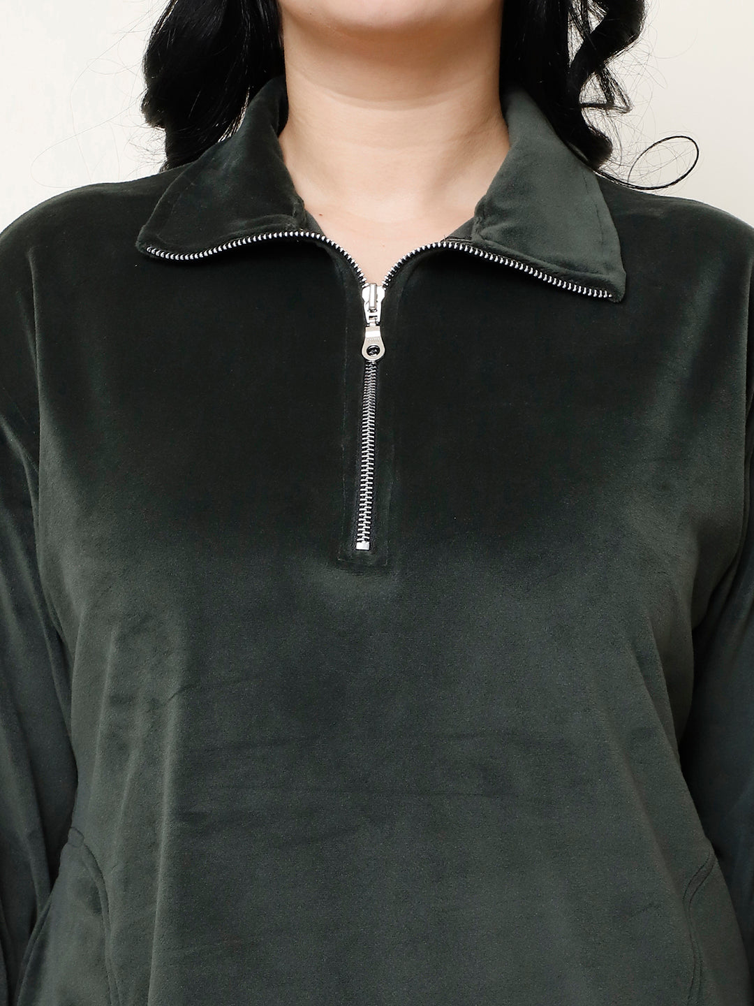 Olive Velvet Zip Lounge Set