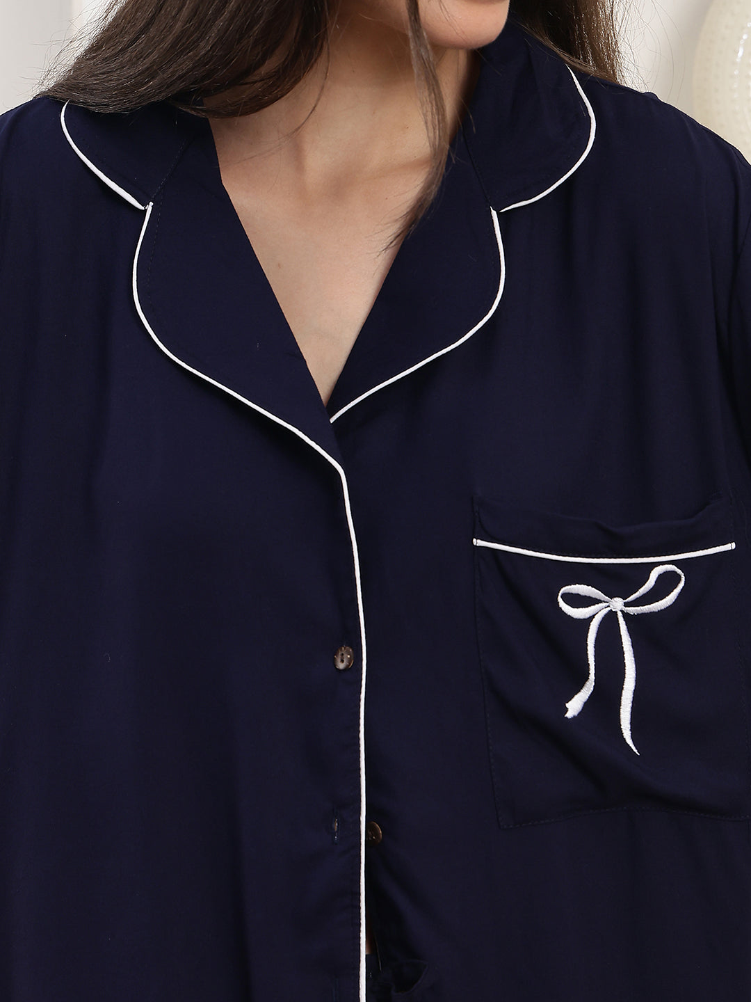 Soft Girl Bow Embroidery Night Suit